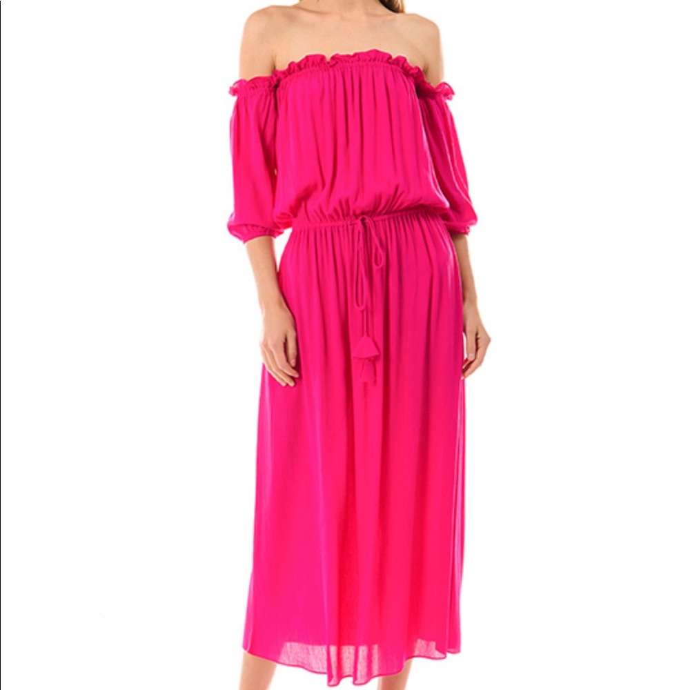 Fuchsia off the shoulder maxi dress